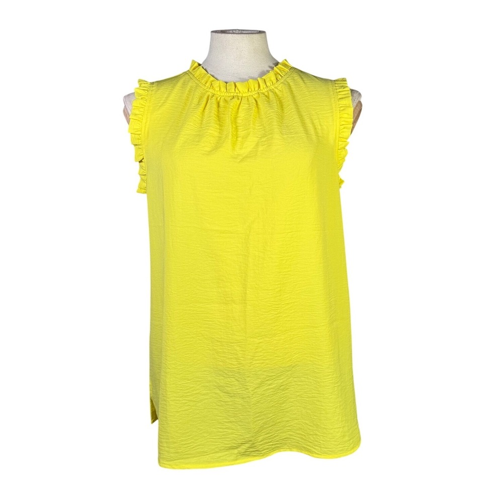Ott Womens Yellow Ruffle High Neck Sleeveless Blouse Top MO9501 Large
